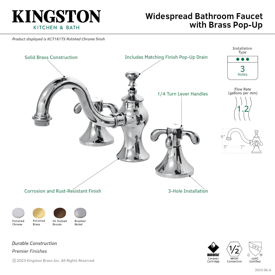 Kingston Brass French Country - Llave de Lavabo Widespread (3 Orificios), con Dos Manerales — Guía de Instalación 1