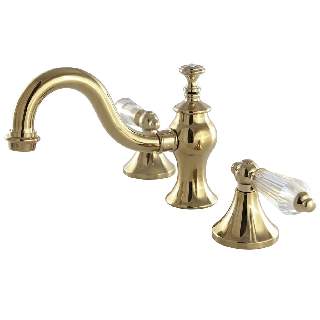 Kingston Brass Wilshire - Llave de Lavabo Widespread (3 Orificios), con Dos Manerales — Latón Pulido