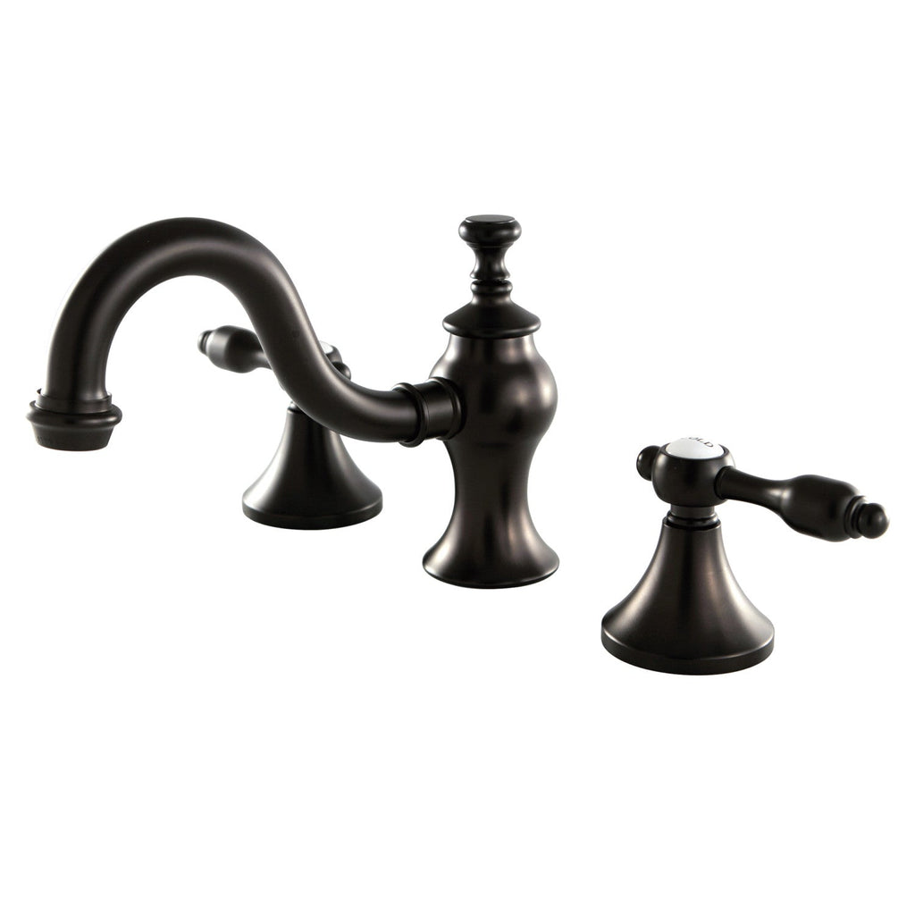 Kingston Brass Tudor - Llave de Lavabo Widespread (3 Orificios), con Dos Manerales — Bronce Aceitado