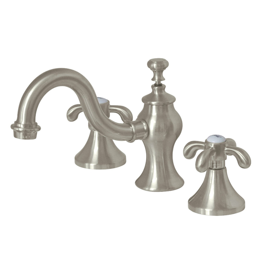 Kingston Brass French Country - Llave de Lavabo Widespread (3 Orificios), con Dos Manerales — Níquel Cepillado