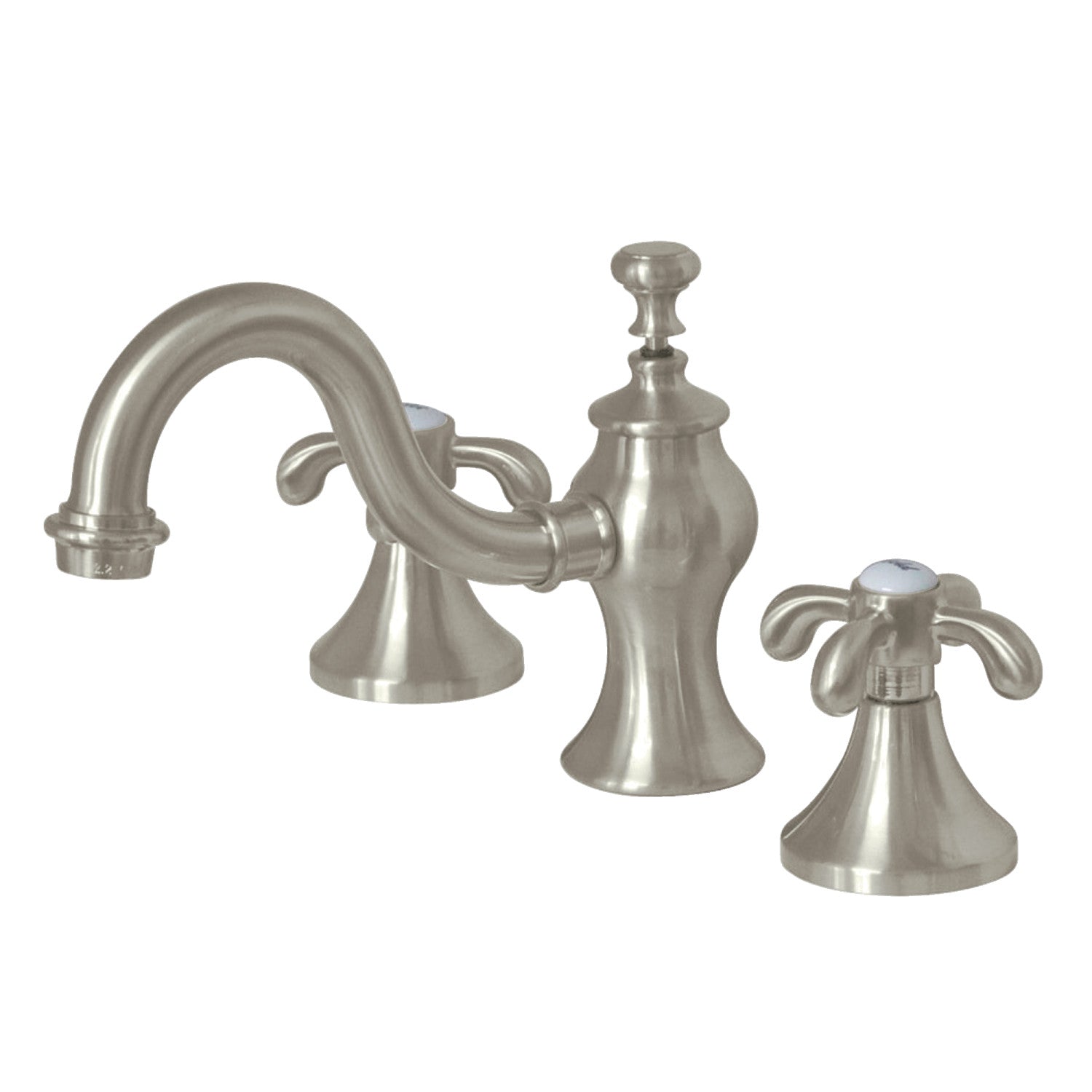 Kingston Brass French Country - Llave de Lavabo Widespread (3 Orificios), con Dos Manerales — Níquel Cepillado