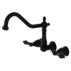 Kingston Brass Heirloom Duchess — Mezcladora de Cocina de Pared, Dos Manijas, 3 Orificios — Negro Mate