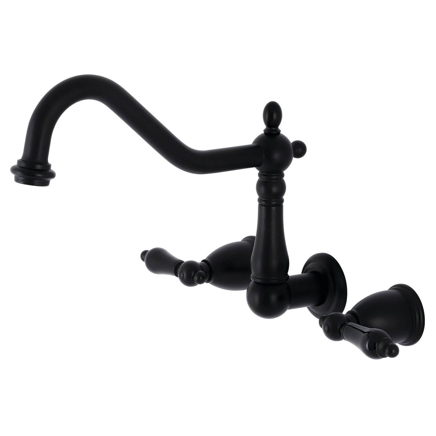 Kingston Brass Heirloom Duchess — Mezcladora de Cocina de Pared, Dos Manijas, 3 Orificios — Negro Mate