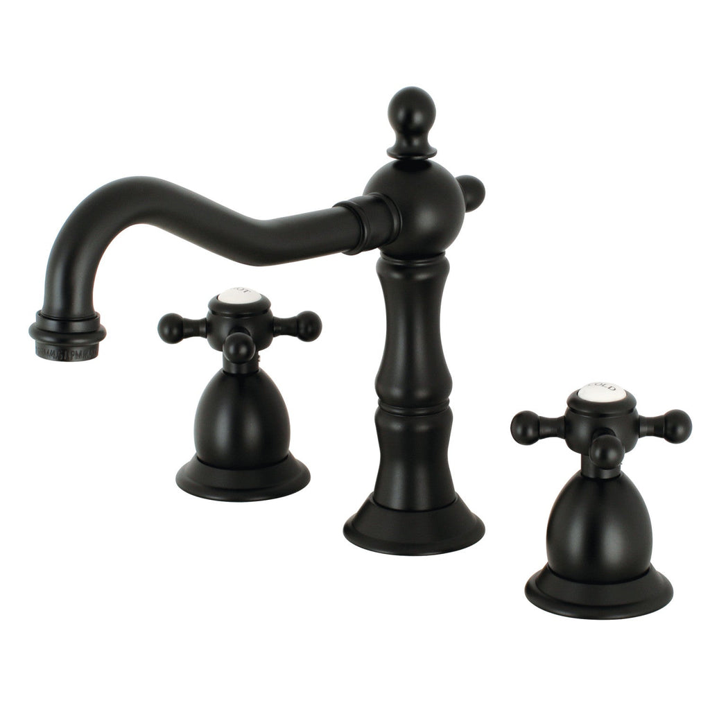 Kingston Brass Heritage - Llave de Lavabo Widespread (3 Orificios), con Dos Manerales — Negro Mate