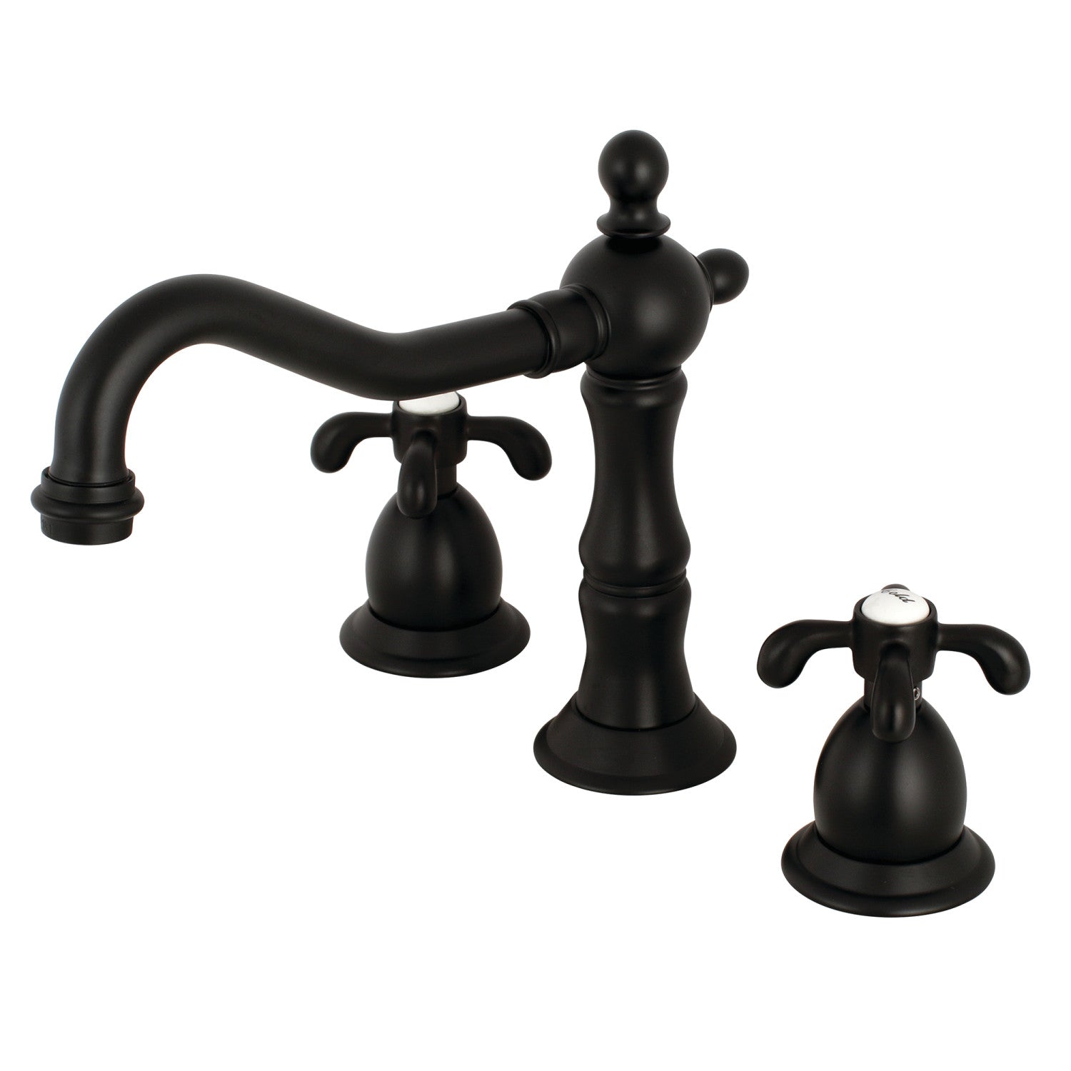 Kingston Brass French Country - Llave de Lavabo Widespread (3 Orificios), con Dos Manerales — Negro Mate