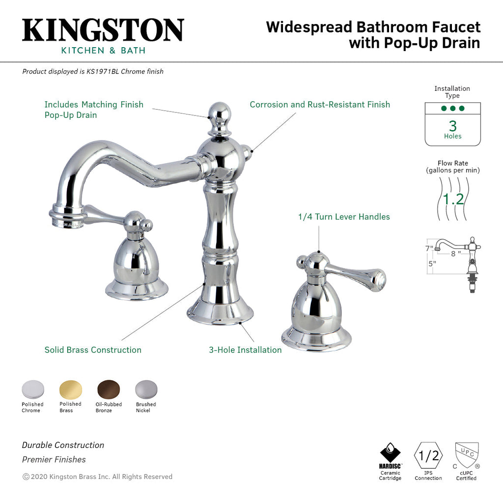 Kingston Brass Heritage - Llave de Lavabo Widespread (3 Orificios), con Dos Manerales — Guía de Instalación 1