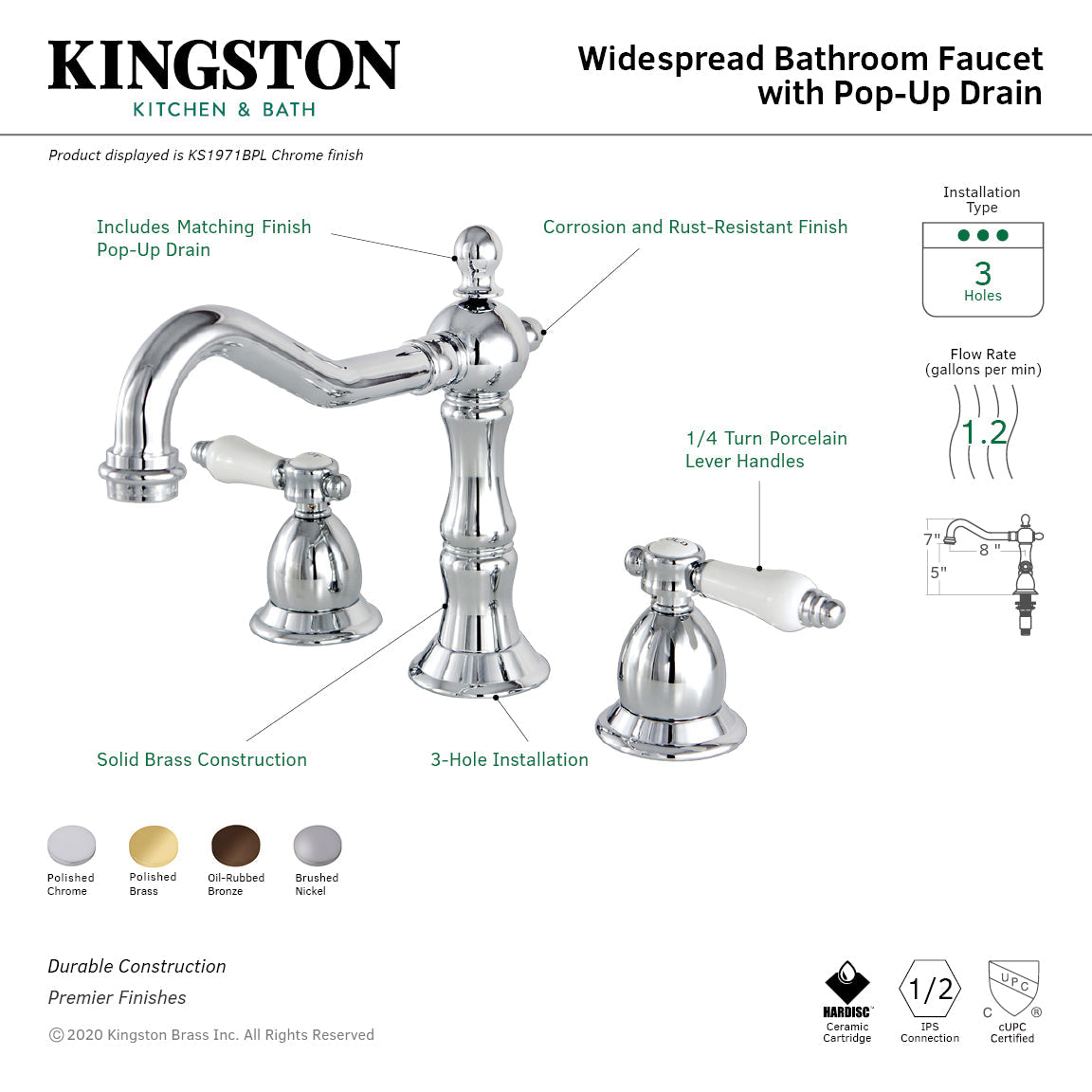 Kingston Brass Bel-Air - Llave de Lavabo Widespread (3 Orificios), con Dos Manerales — Guía de Instalación 1