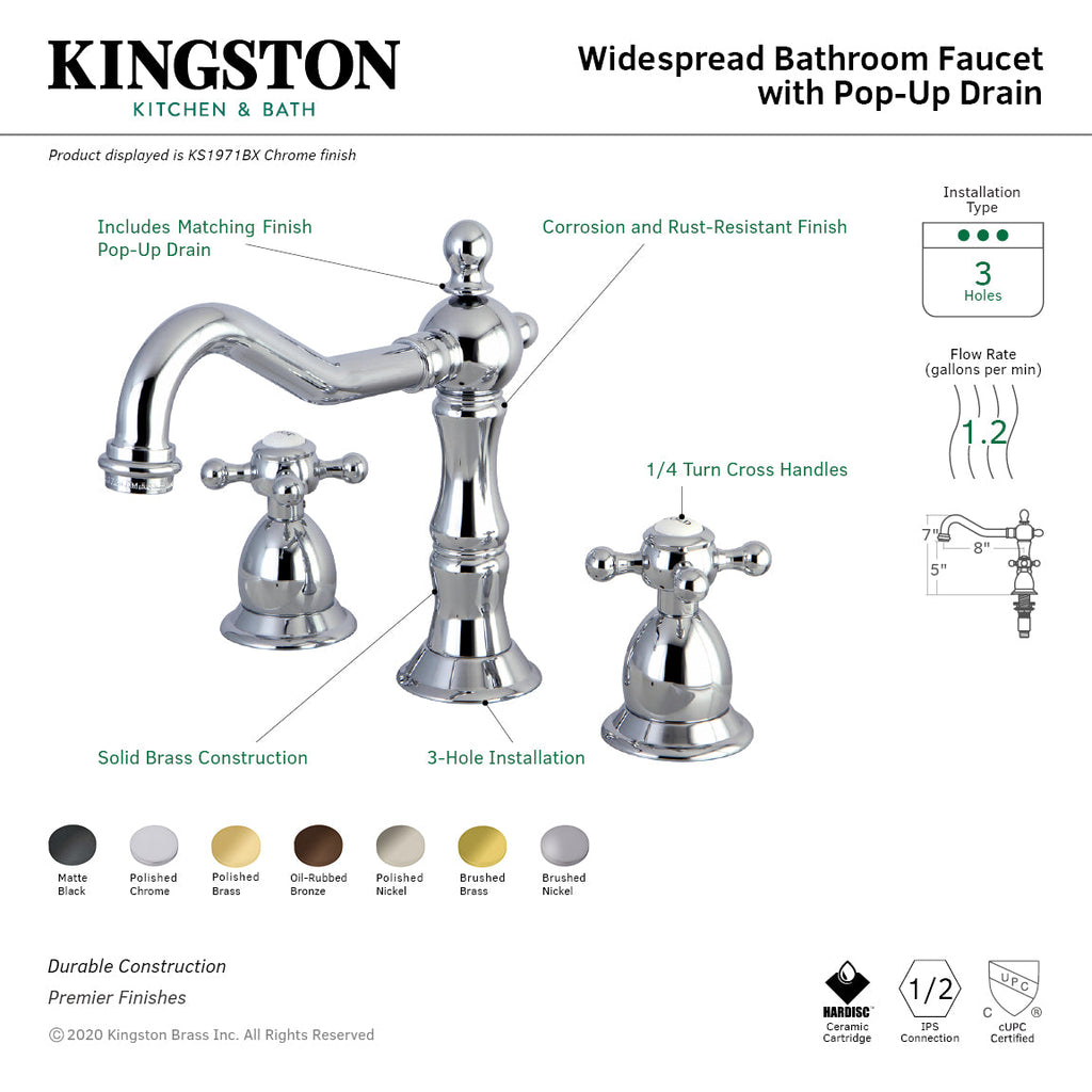 Kingston Brass Heritage - Llave de Lavabo Widespread (3 Orificios), con Dos Manerales — Guía de Instalación 1