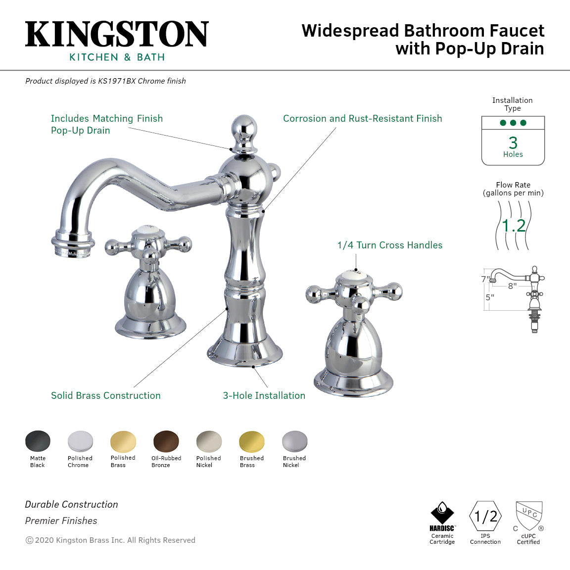 Kingston Brass Heritage - Llave de Lavabo Widespread (3 Orificios), con Dos Manerales — Guía de Instalación 1
