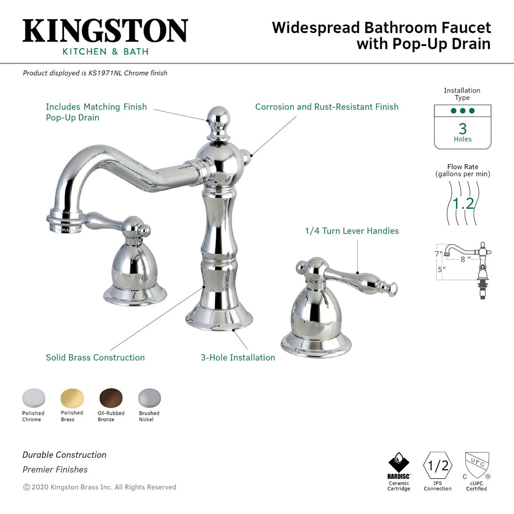Kingston Brass Heritage - Llave de Lavabo Widespread (3 Orificios), con Dos Manerales — Guía de Instalación 1