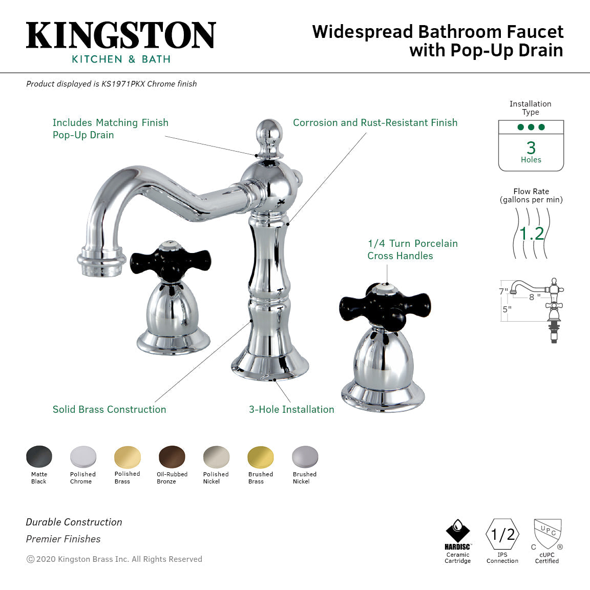 Kingston Brass Duchess - Llave de Lavabo Widespread (3 Orificios), con Dos Manerales — Guía de Instalación 1
