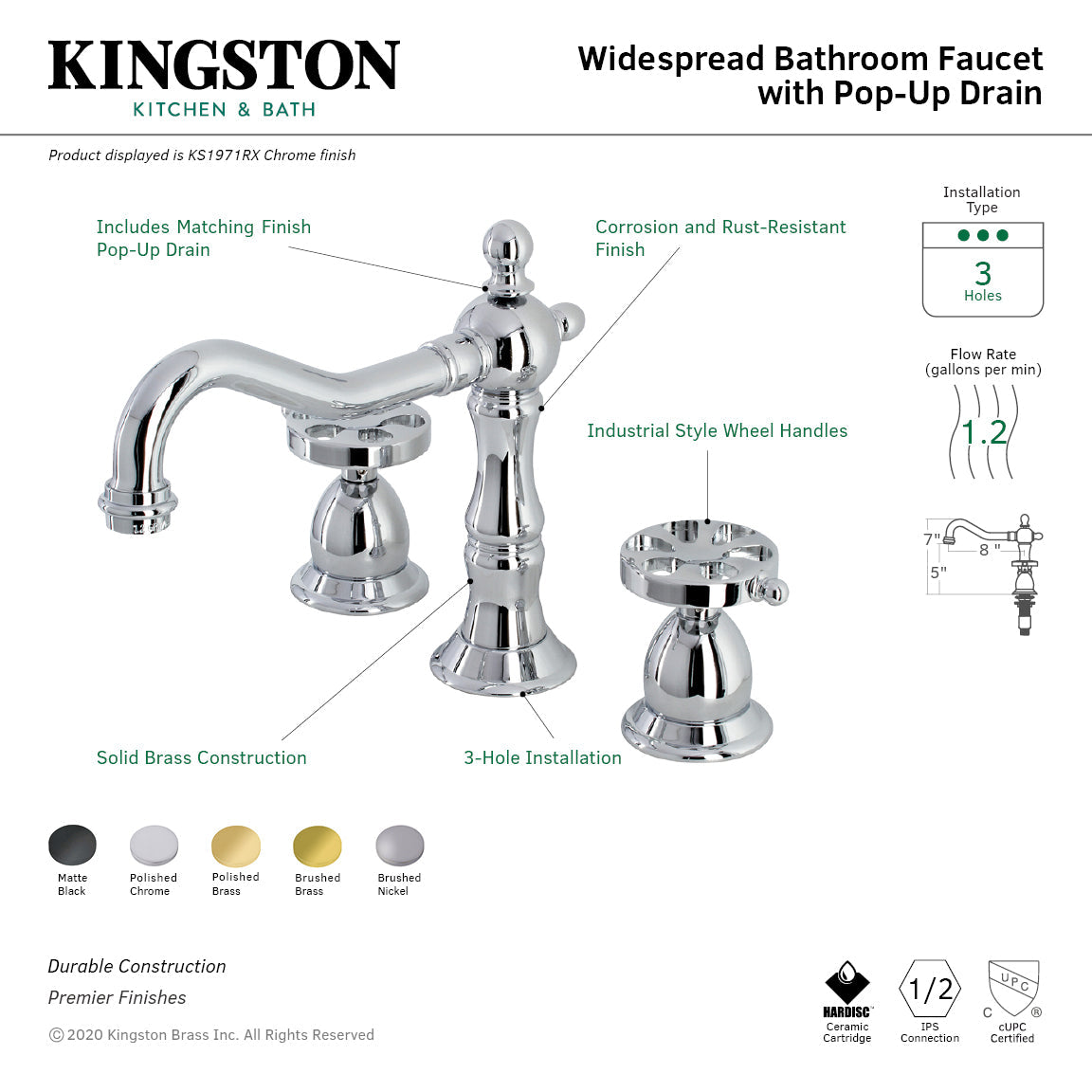 Kingston Brass Belknap - Llave de Lavabo Widespread (3 Orificios), con Dos Manerales — Guía de Instalación 1