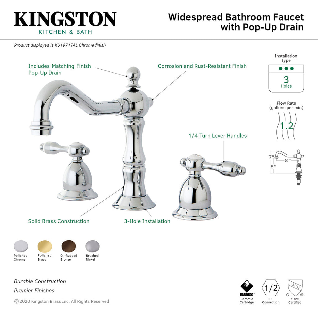 Kingston Brass Tudor - Llave de Lavabo Widespread (3 Orificios), con Dos Manerales — Guía de Instalación 1