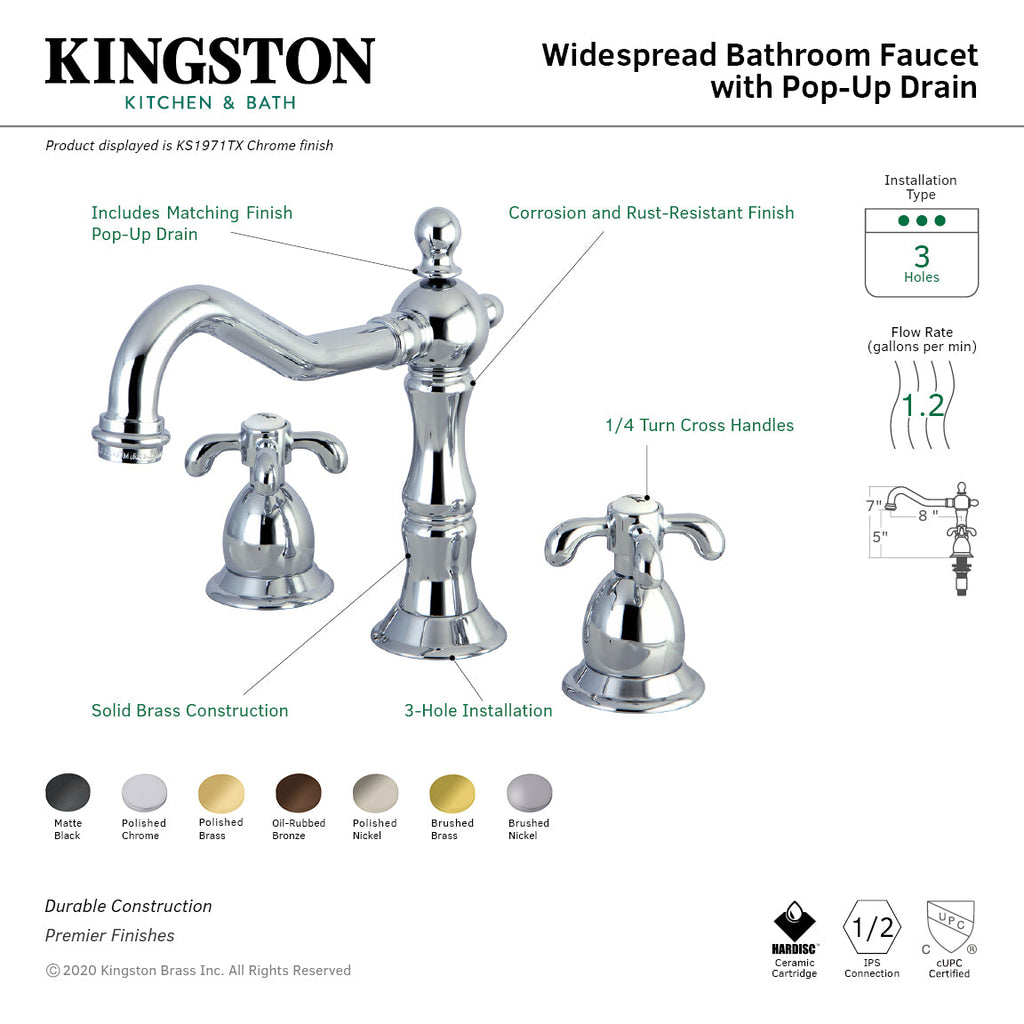 Kingston Brass French Country - Llave de Lavabo Widespread (3 Orificios), con Dos Manerales — Guía de Instalación 1
