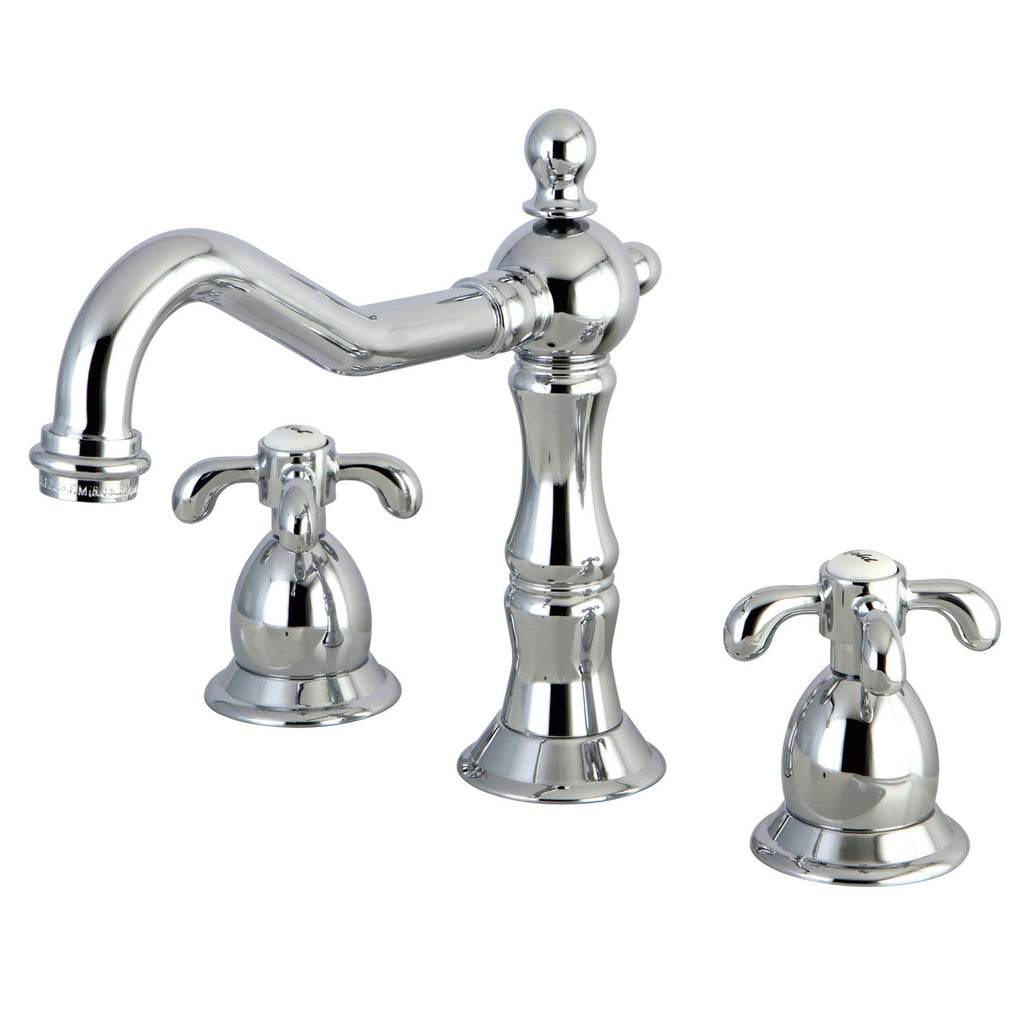 Kingston Brass French Country - Llave de Lavabo Widespread (3 Orificios), con Dos Manerales — Cromo Pulido