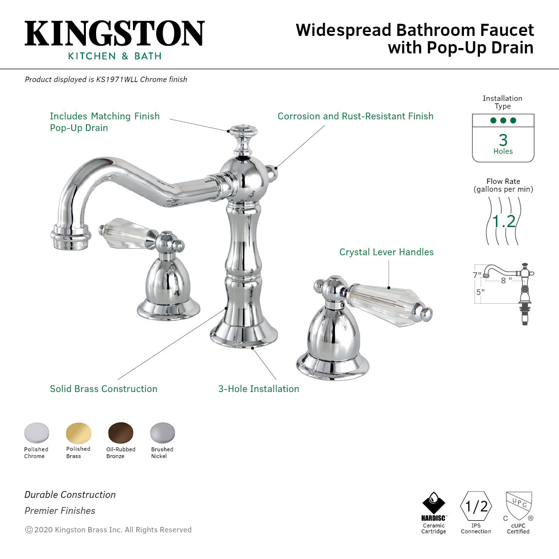 Kingston Brass Wilshire - Llave de Lavabo Widespread (3 Orificios), con Dos Manerales — Guía de Instalación 1