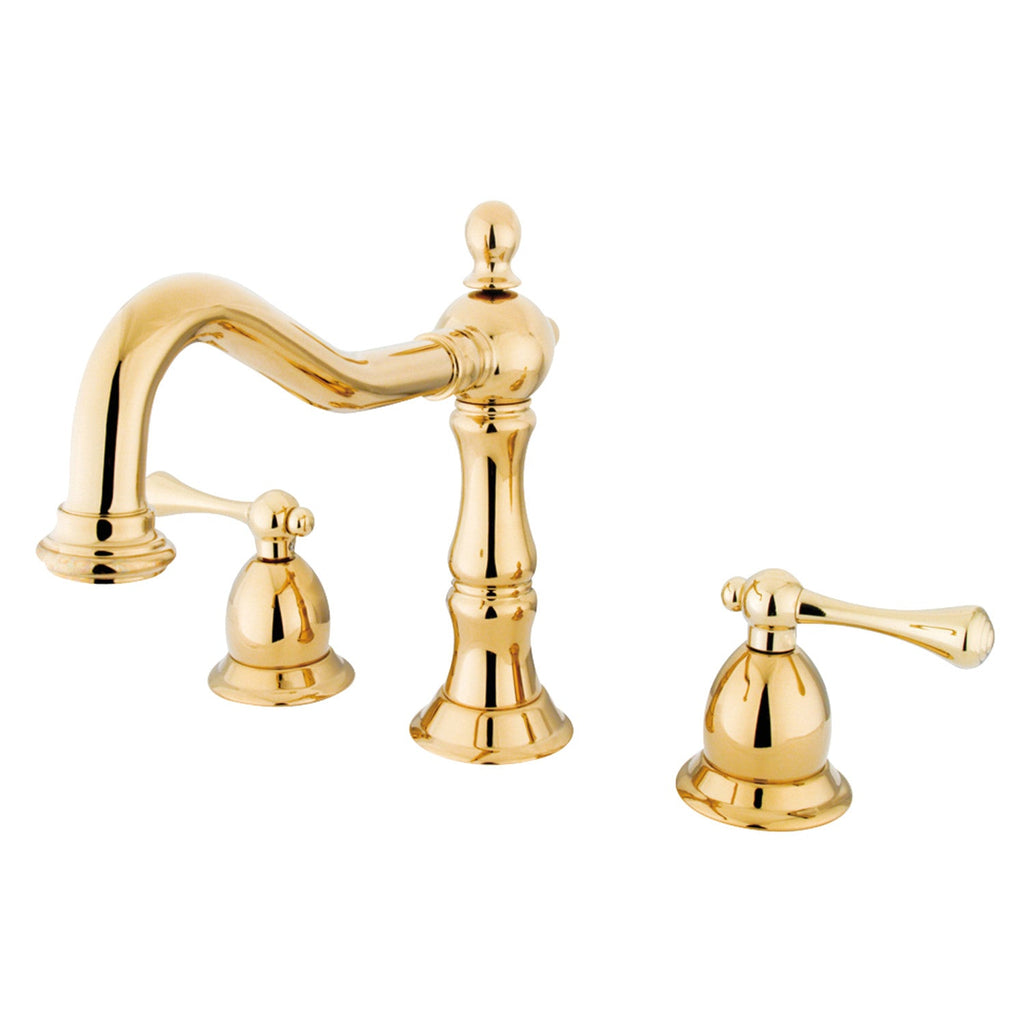 Kingston Brass Heritage - Llave de Lavabo Widespread (3 Orificios), con Dos Manerales — Latón Pulido