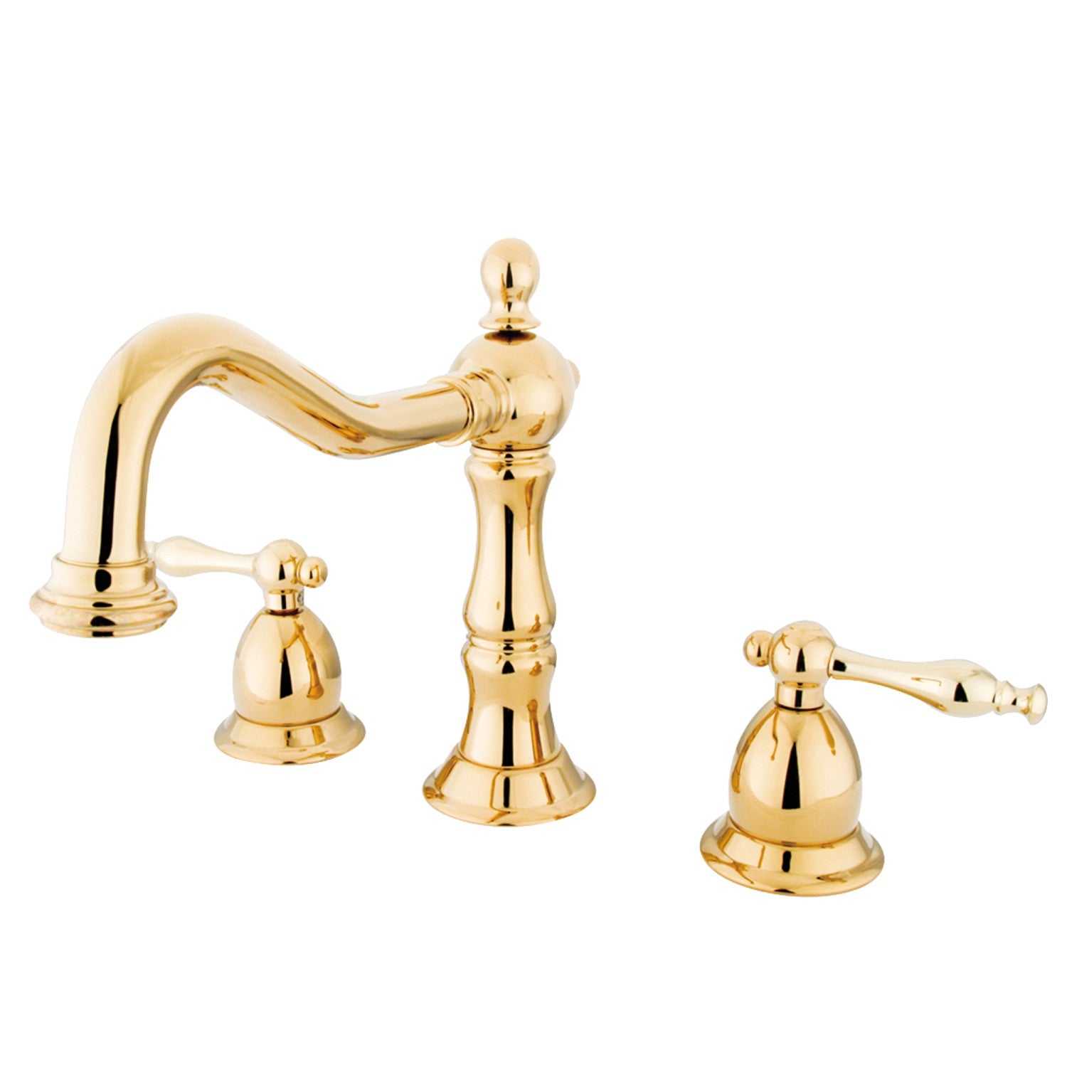 Kingston Brass Heritage - Llave de Lavabo Widespread (3 Orificios), con Dos Manerales — Latón Pulido