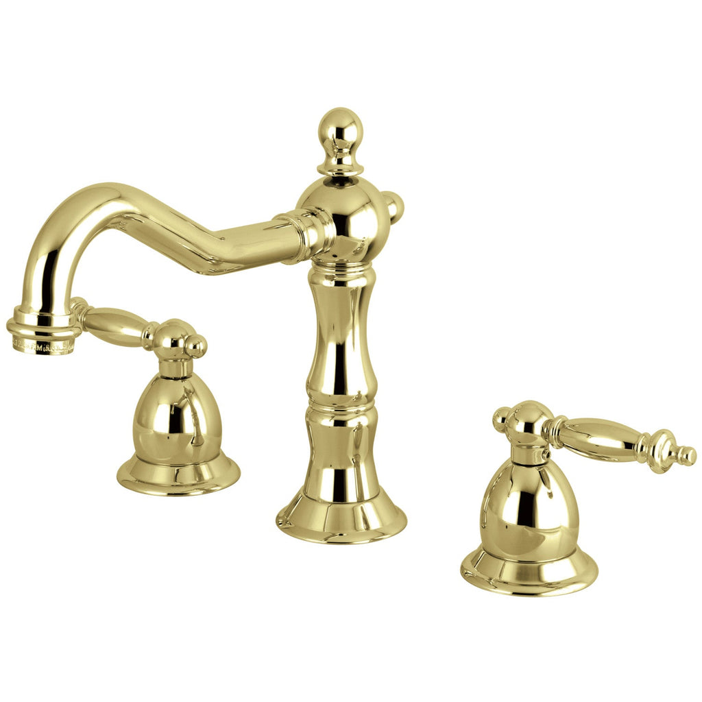 Kingston Brass Heritage - Llave de Lavabo Widespread (3 Orificios), con Dos Manerales — Latón Pulido