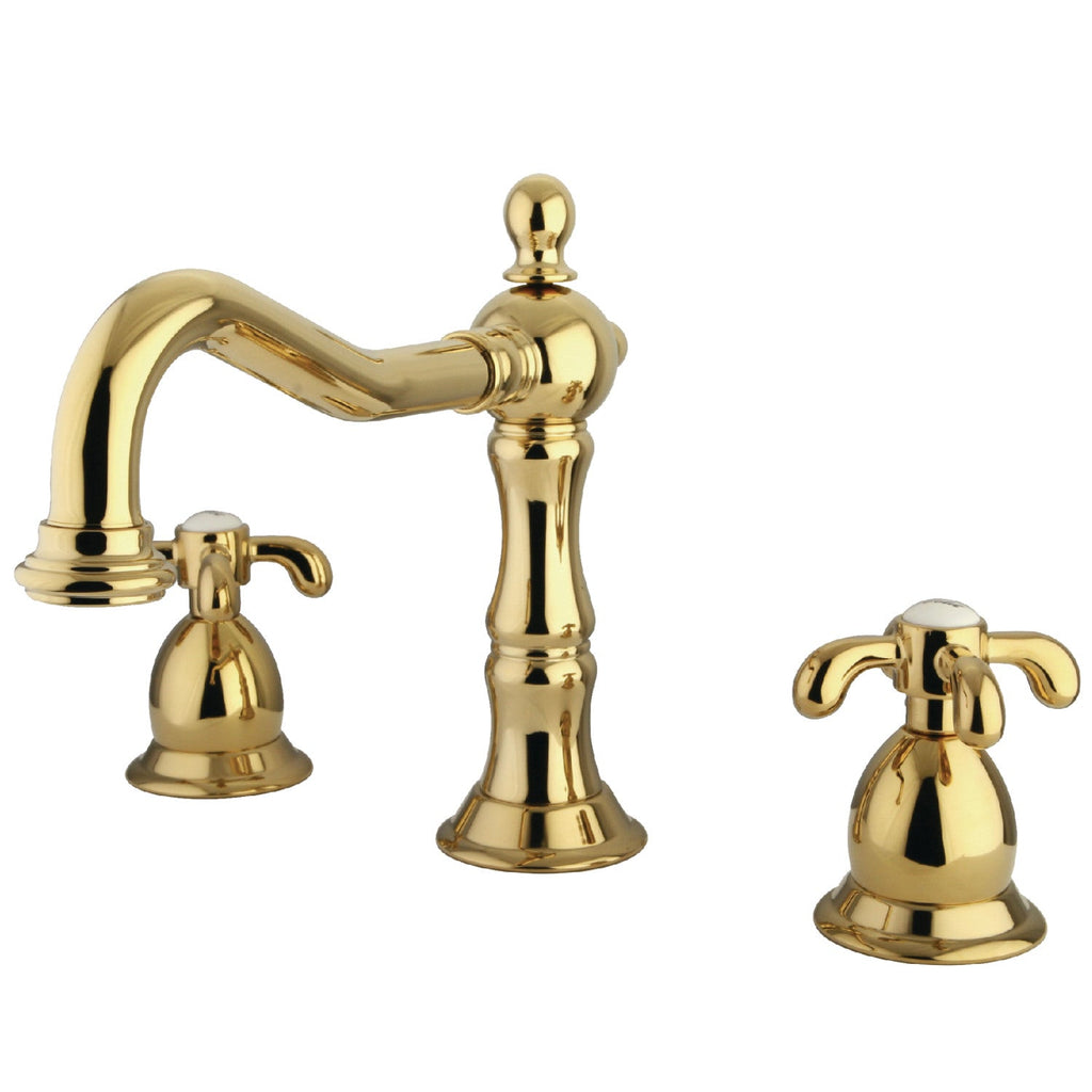 Kingston Brass French Country - Llave de Lavabo Widespread (3 Orificios), con Dos Manerales — Latón Pulido