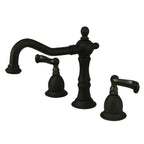 Kingston Brass Heritage - Llave de Lavabo Widespread (3 Orificios), con Dos Manerales — Bronce Aceitado