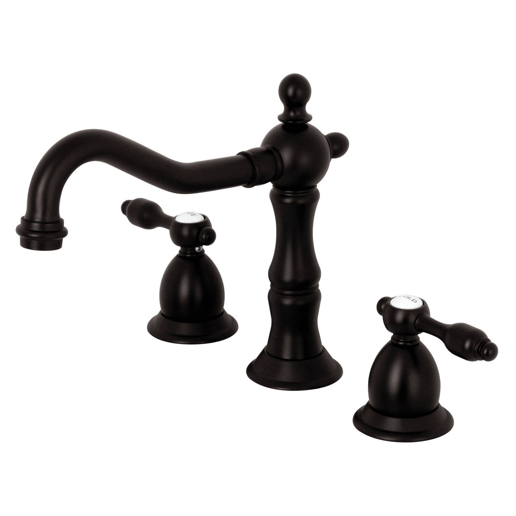 Kingston Brass Tudor - Llave de Lavabo Widespread (3 Orificios), con Dos Manerales — Bronce Aceitado