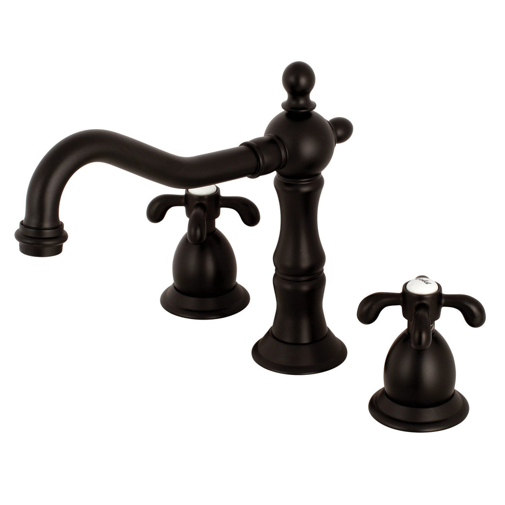 Kingston Brass French Country - Llave de Lavabo Widespread (3 Orificios), con Dos Manerales — Bronce Aceitado