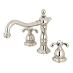 Kingston Brass French Country - Llave de Lavabo Widespread (3 Orificios), con Dos Manerales — Níquel Pulido