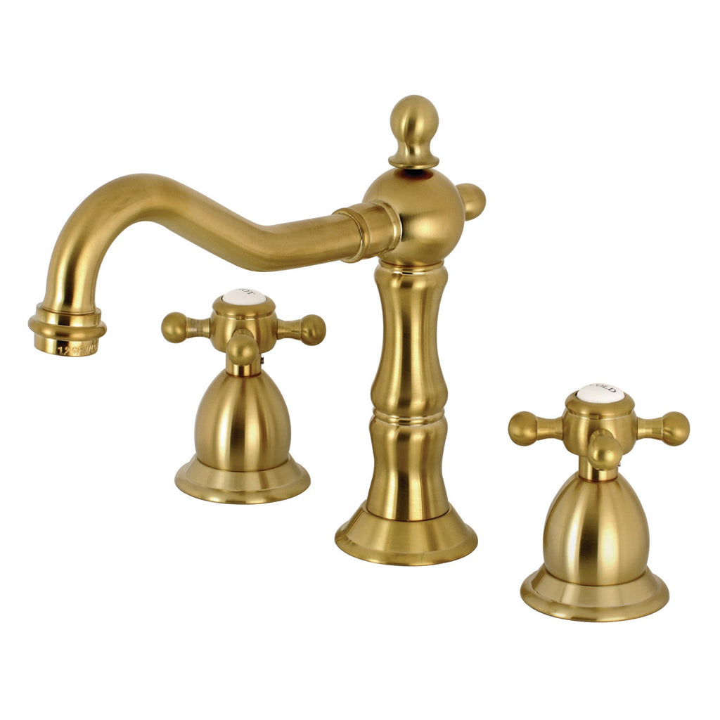 Kingston Brass Heritage - Llave de Lavabo Widespread (3 Orificios), con Dos Manerales — Latón Cepillado