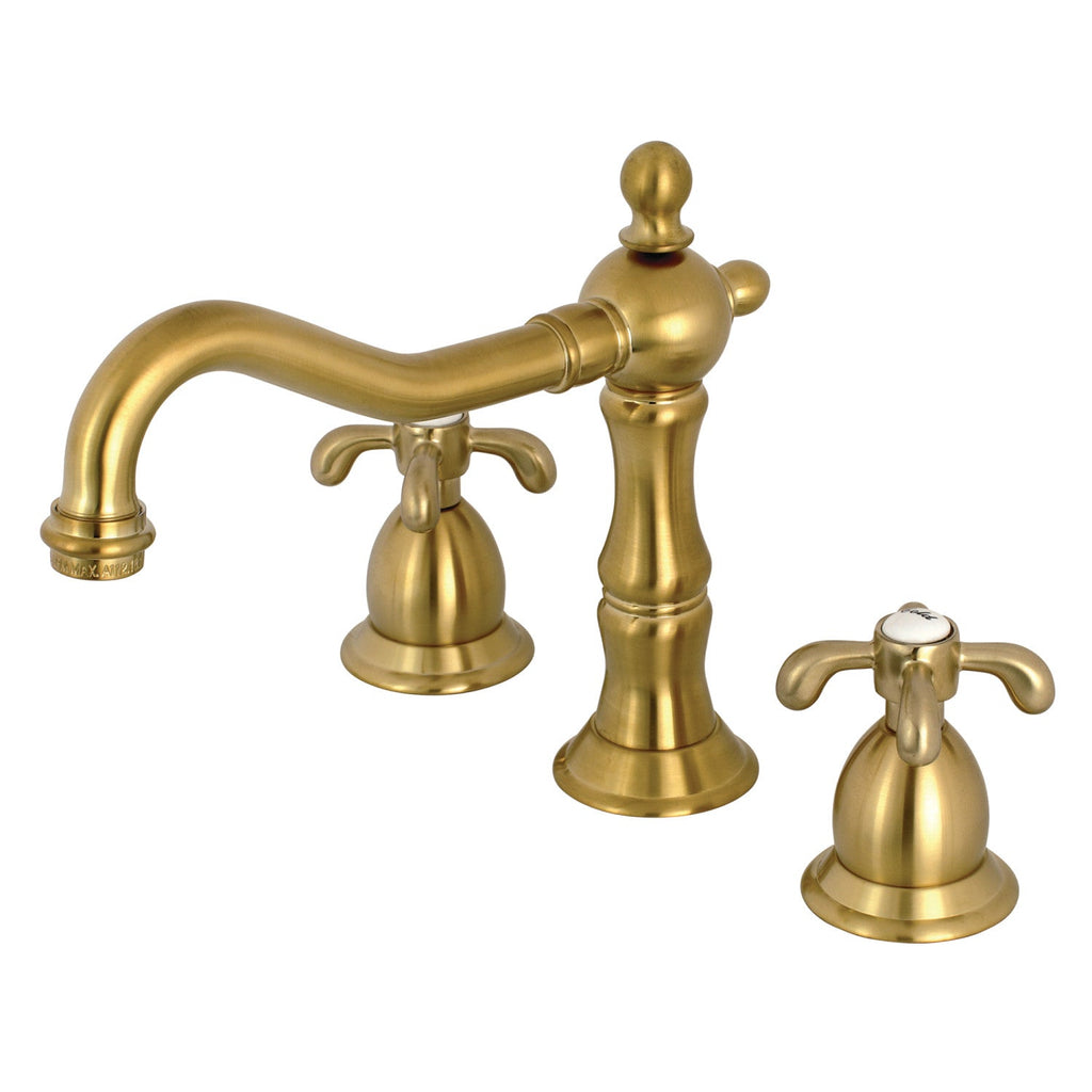 Kingston Brass French Country - Llave de Lavabo Widespread (3 Orificios), con Dos Manerales — Latón Cepillado