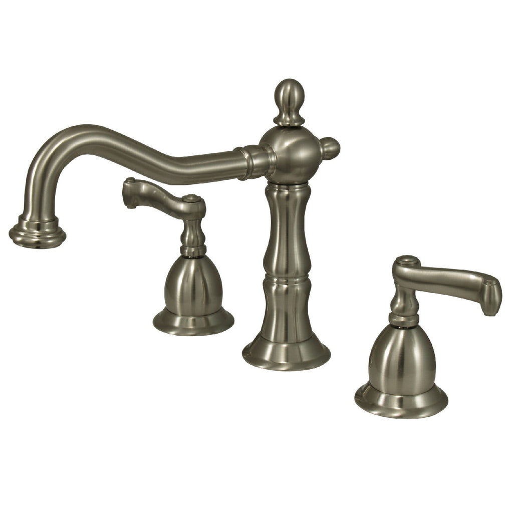 Kingston Brass Heritage - Llave de Lavabo Widespread (3 Orificios), con Dos Manerales — Níquel Cepillado
