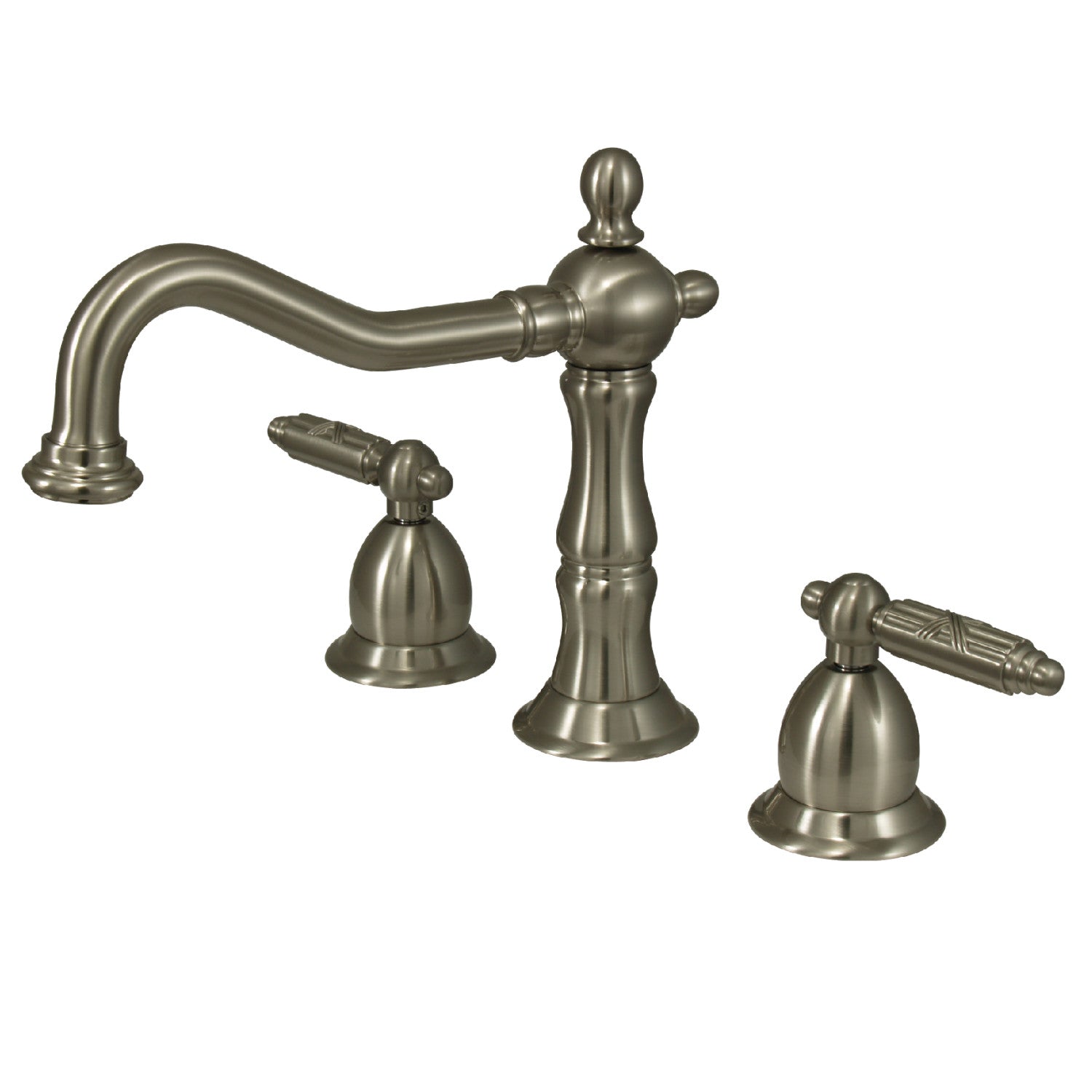 Kingston Brass Heritage - Llave de Lavabo Widespread (3 Orificios), con Dos Manerales — Níquel Cepillado