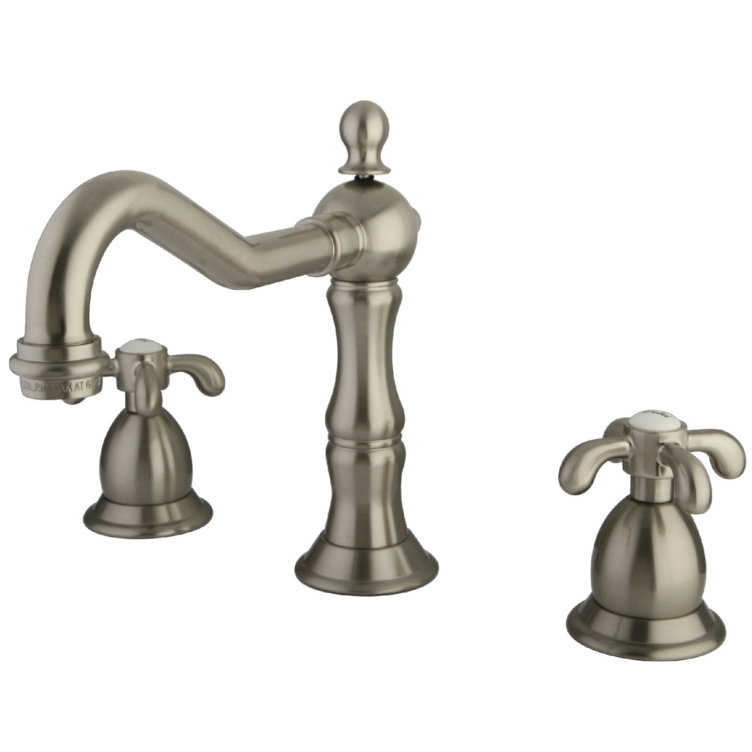 Kingston Brass French Country - Llave de Lavabo Widespread (3 Orificios), con Dos Manerales — Níquel Cepillado