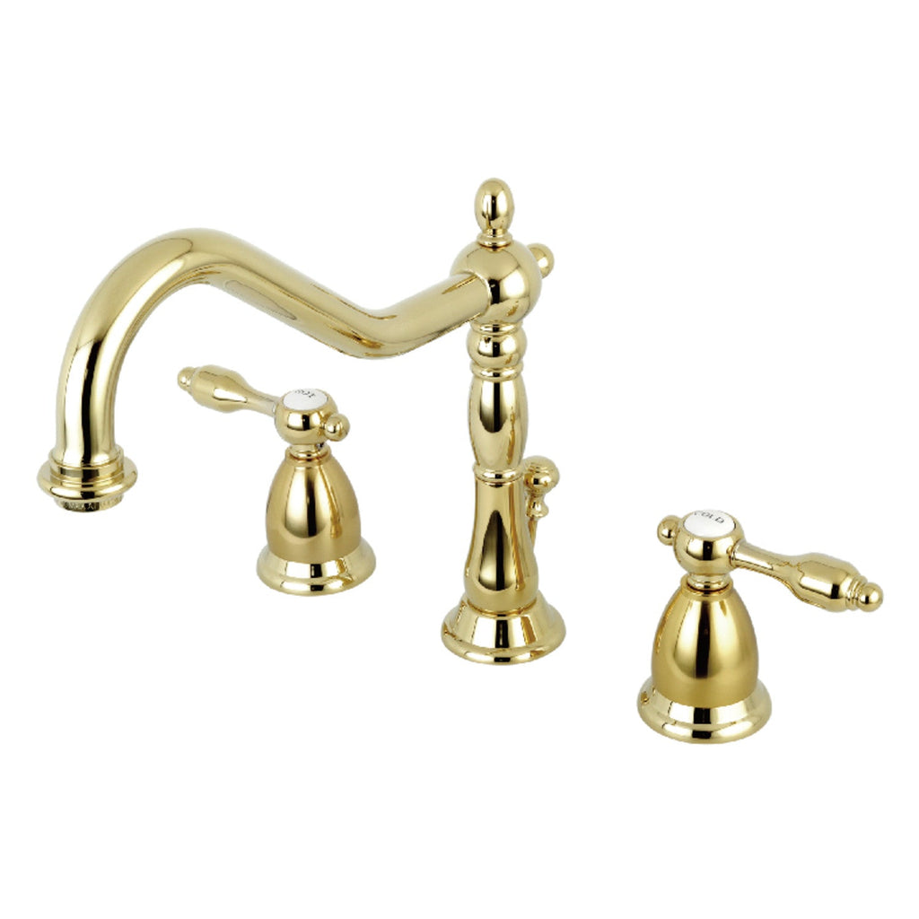 Kingston Brass Tudor - Llave de Lavabo Widespread (3 Orificios), con Dos Manerales — Latón Pulido