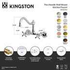 Kingston Brass Heirloom Vintage — Mezcladora Puente de Pared, Dos Manijas, 2 Orificios — Bronce Aceitado — Ambientación 13