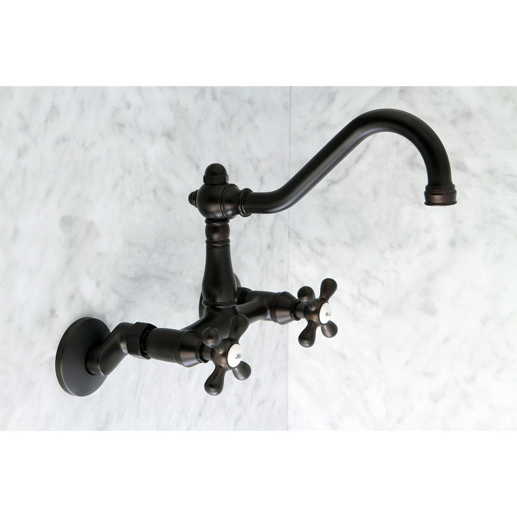 Kingston Brass Heirloom Vintage — Mezcladora Puente de Pared, Dos Manijas, 2 Orificios — Bronce Aceitado — Ambientación 2