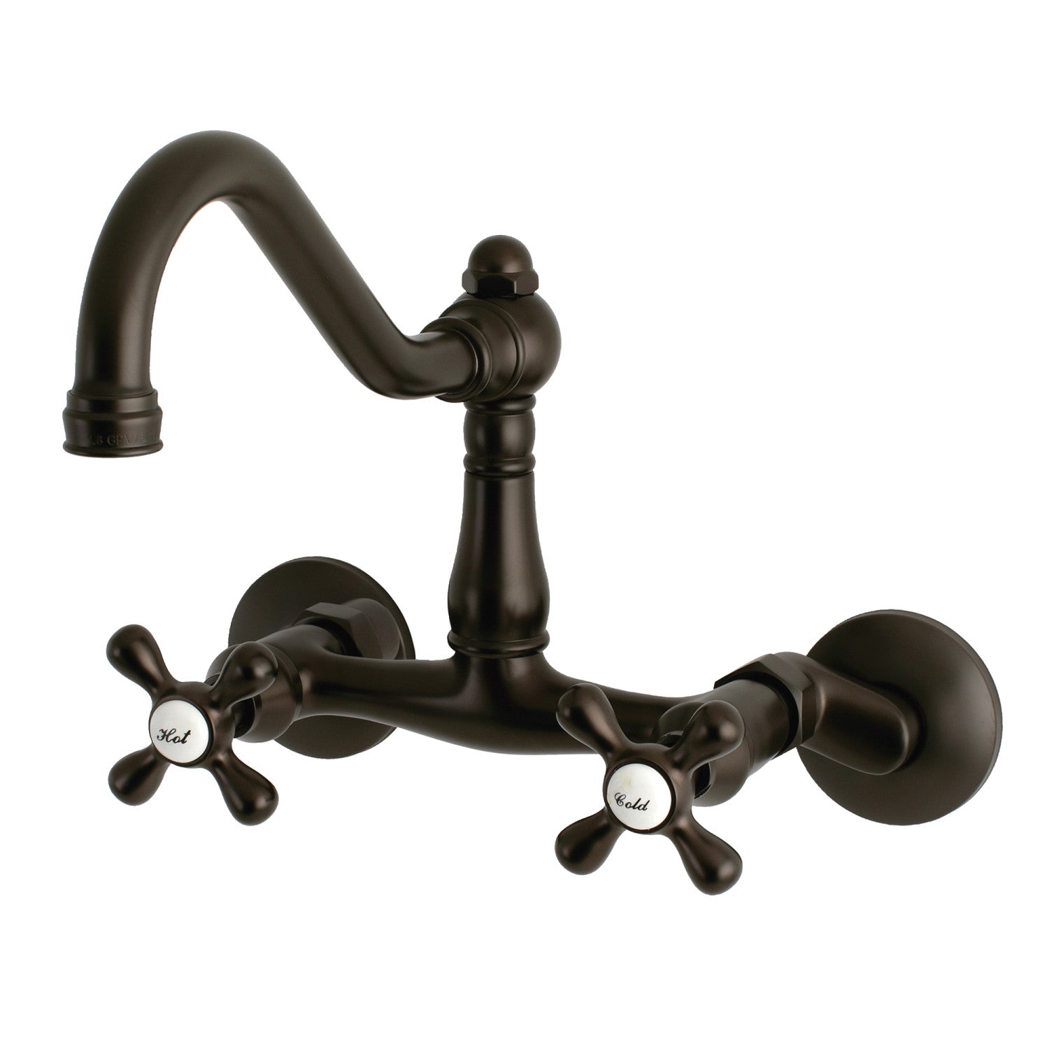 Kingston Brass Heirloom Vintage — Mezcladora Puente de Pared, Dos Manijas, 2 Orificios — Bronce Aceitado