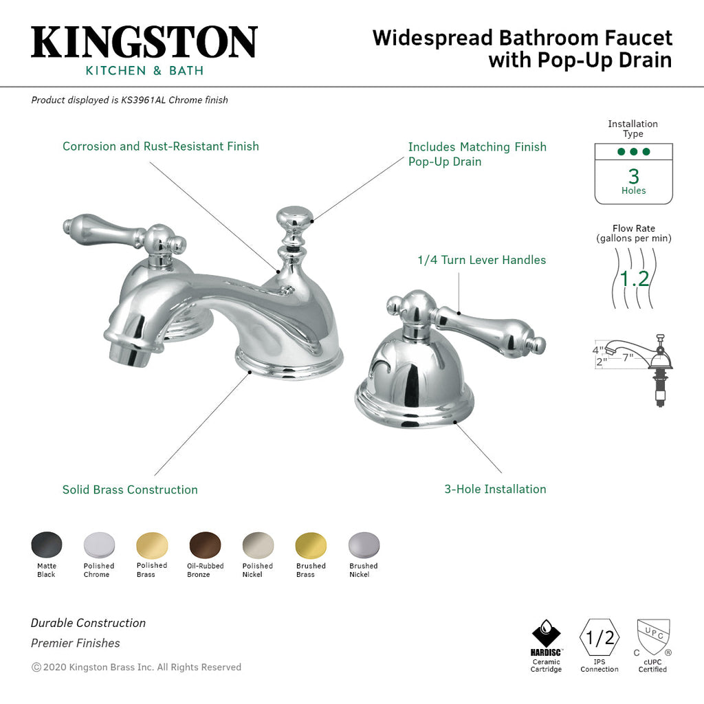 Kingston Brass Restoration - Llave de Lavabo Widespread (3 Orificios), con Dos Manerales — Guía de Instalación 1