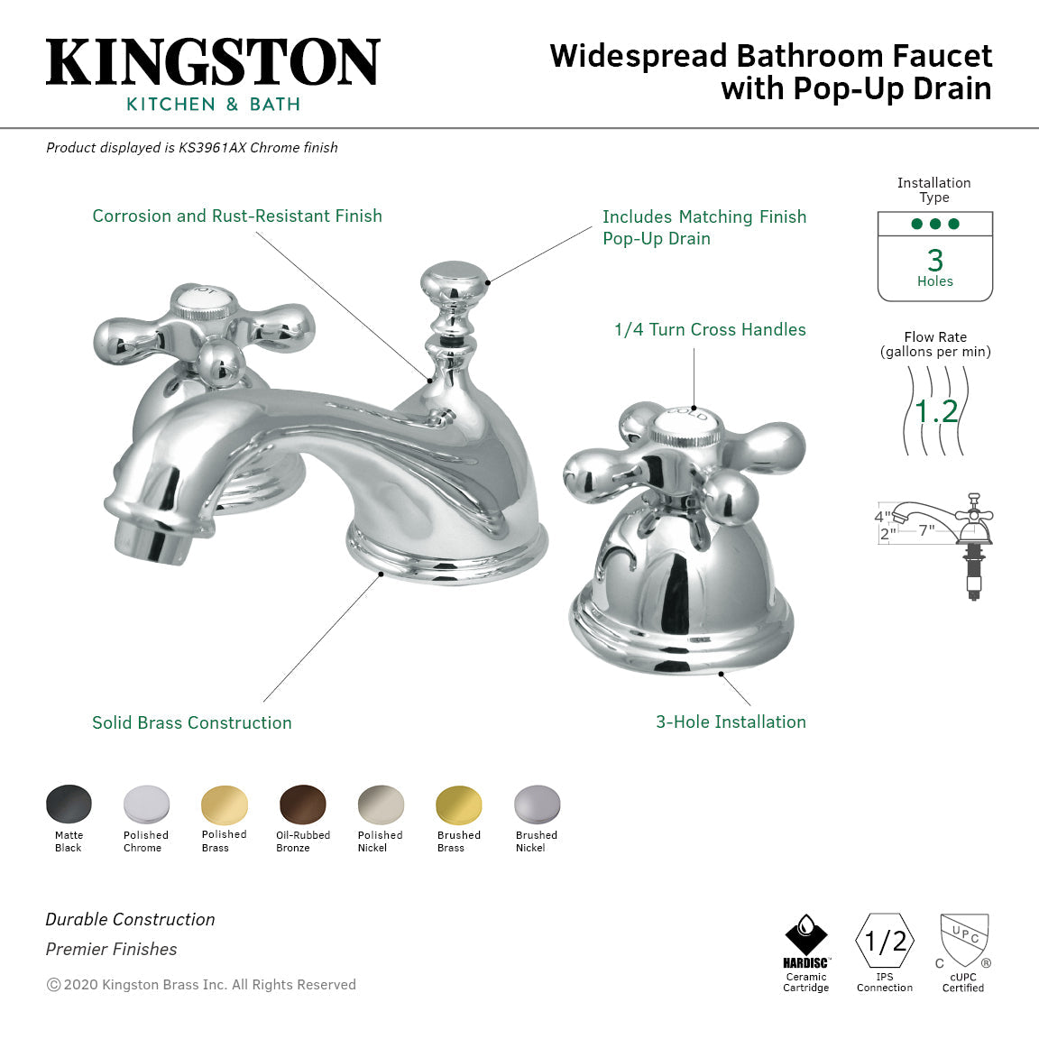 Kingston Brass Restoration - Llave de Lavabo Widespread (3 Orificios), con Dos Manerales — Guía de Instalación 1