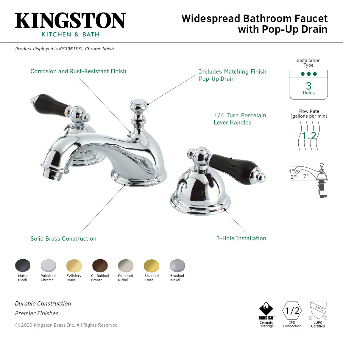 Kingston Brass Duchess - Llave de Lavabo Widespread (3 Orificios), con Dos Manerales — Guía de Instalación 1