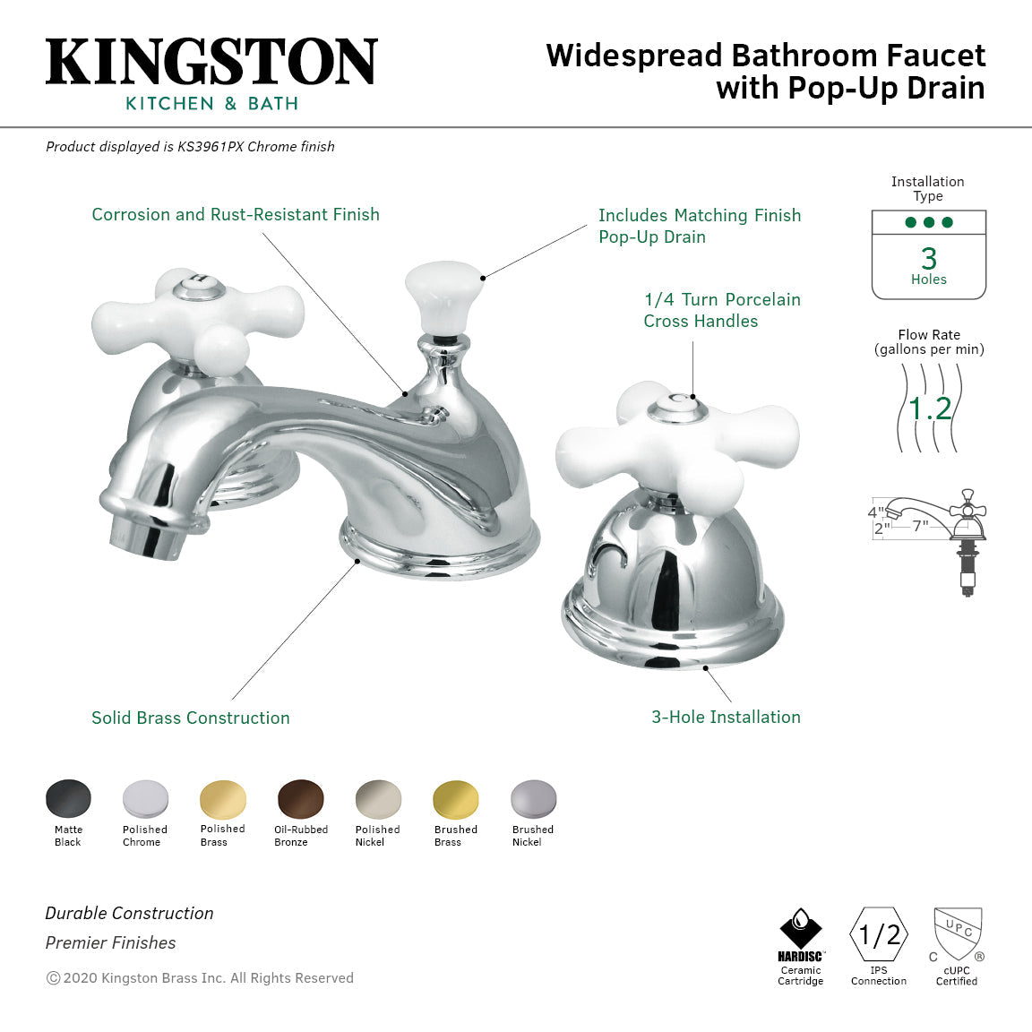 Kingston Brass Restoration - Llave de Lavabo Widespread (3 Orificios), con Dos Manerales — Guía de Instalación 1