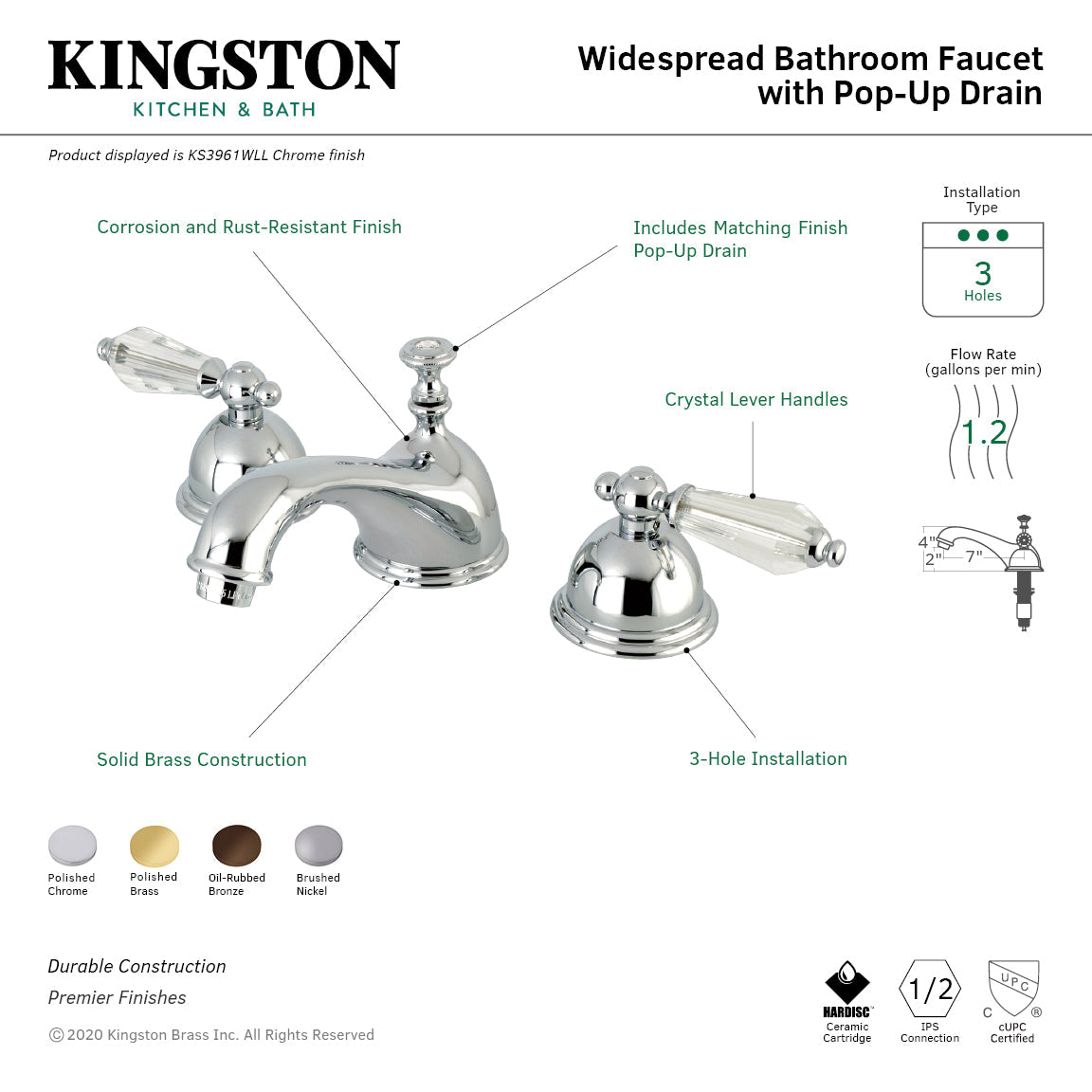 Kingston Brass Wilshire - Llave de Lavabo Widespread (3 Orificios), con Dos Manerales — Guía de Instalación 1