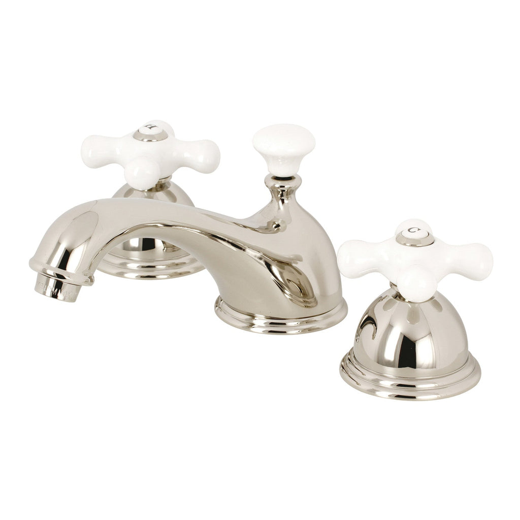 Kingston Brass Restoration - Llave de Lavabo Widespread (3 Orificios), con Dos Manerales — Níquel Pulido