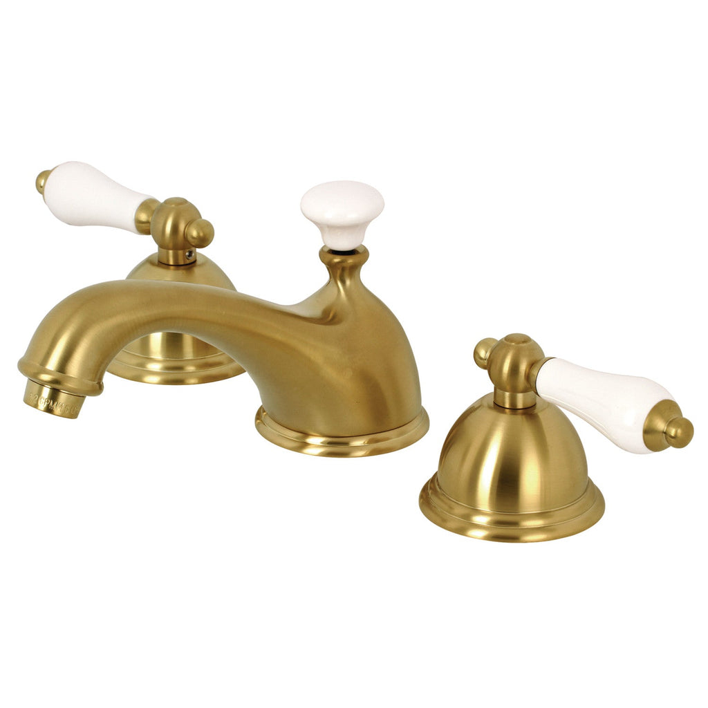 Kingston Brass Restoration - Llave de Lavabo Widespread (3 Orificios), con Dos Manerales — Latón Cepillado