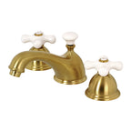 Kingston Brass Restoration - Llave de Lavabo Widespread (3 Orificios), con Dos Manerales — Latón Cepillado