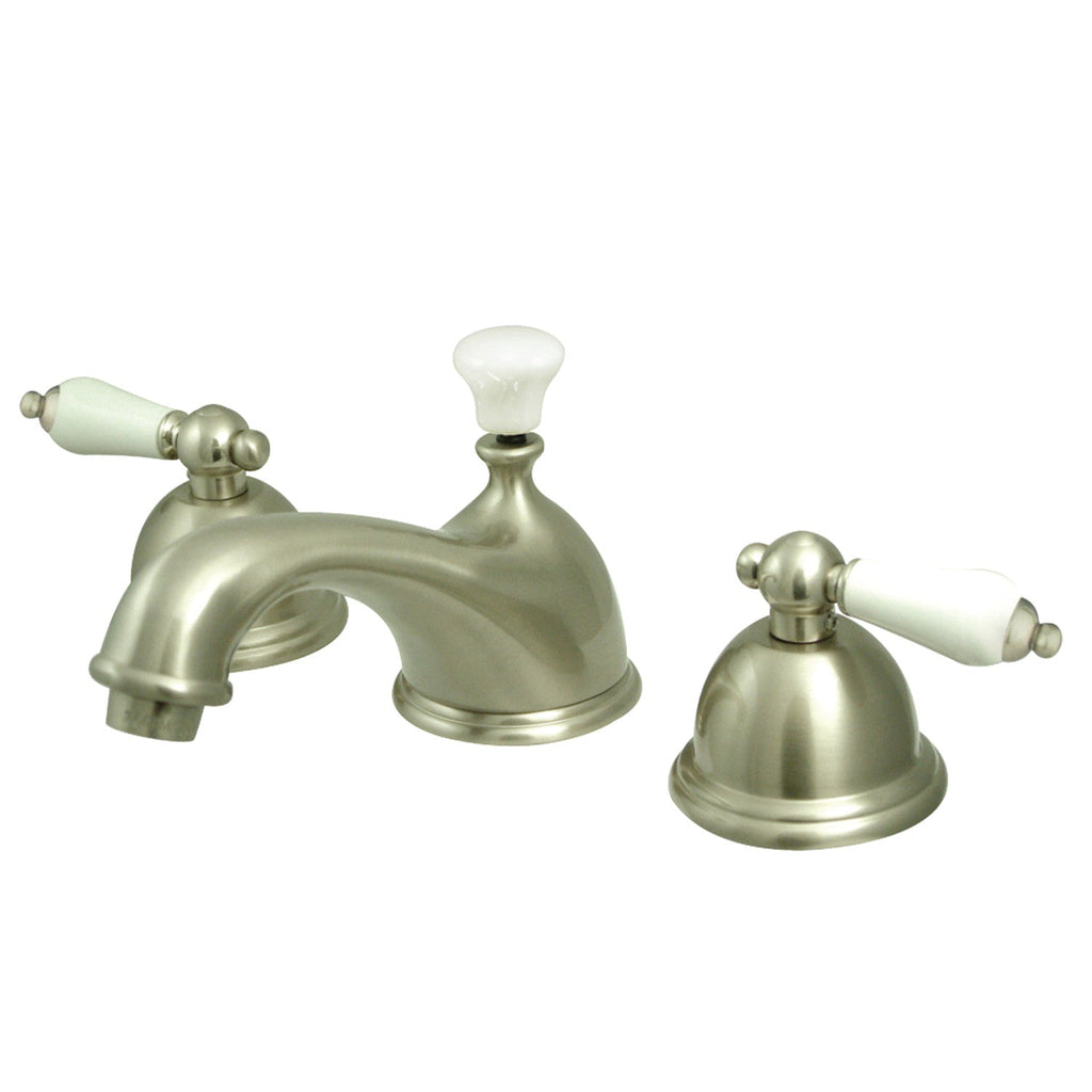 Kingston Brass Restoration - Llave de Lavabo Widespread (3 Orificios), con Dos Manerales — Níquel Cepillado