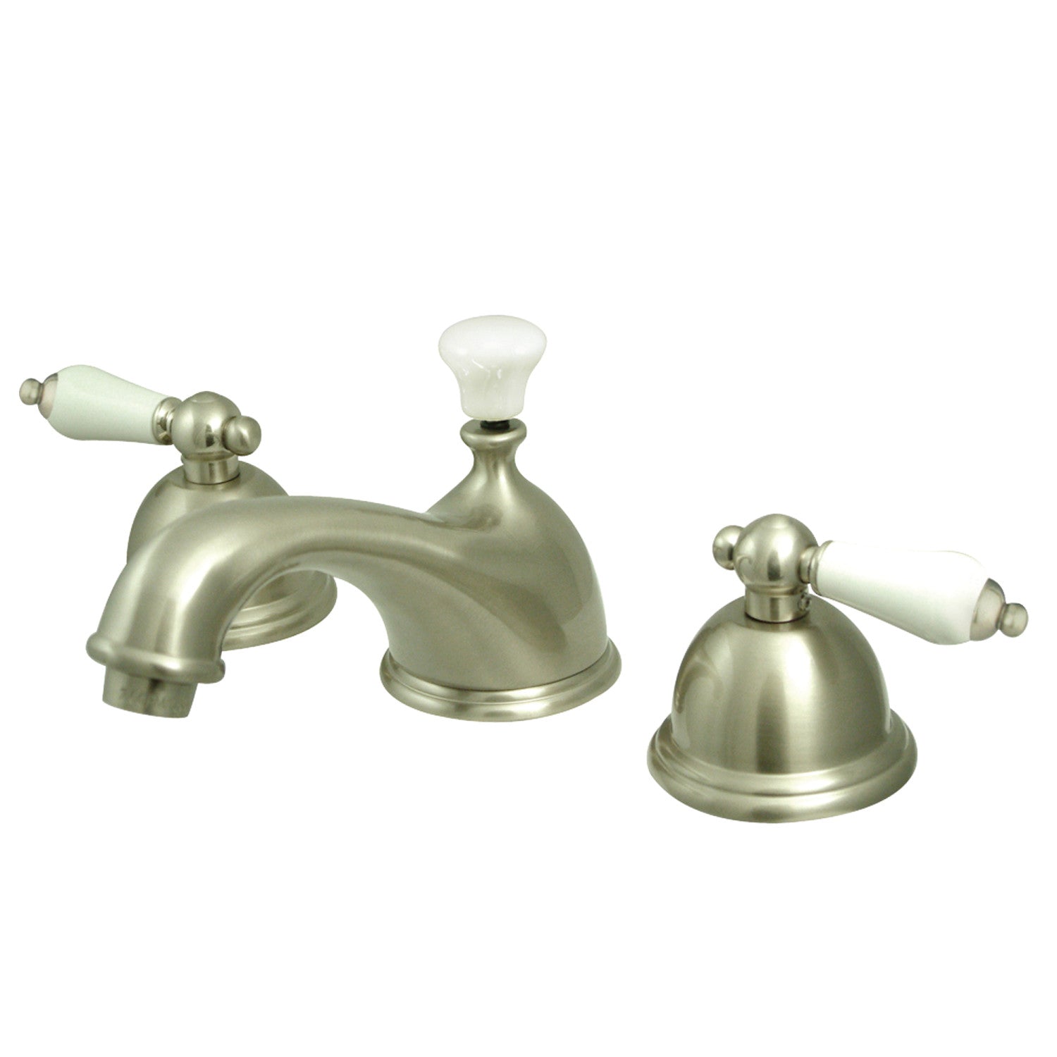 Kingston Brass Restoration - Llave de Lavabo Widespread (3 Orificios), con Dos Manerales — Níquel Cepillado