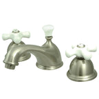 Kingston Brass Restoration - Llave de Lavabo Widespread (3 Orificios), con Dos Manerales — Níquel Cepillado