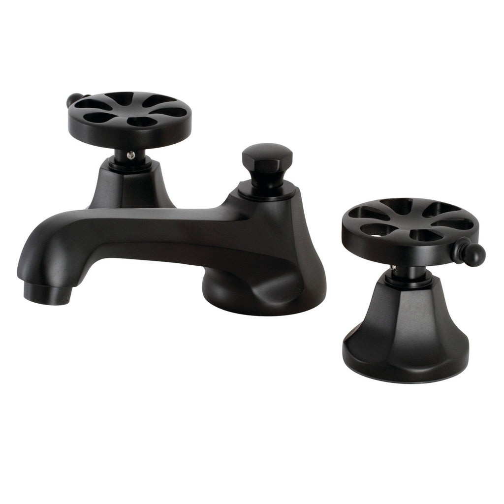 Kingston Brass Belknap - Llave de Lavabo Widespread (3 Orificios), con Dos Manerales — Negro Mate