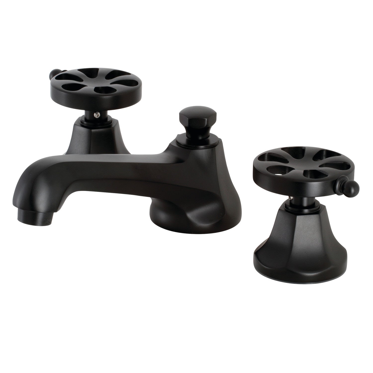 Kingston Brass Belknap - Llave de Lavabo Widespread (3 Orificios), con Dos Manerales — Negro Mate